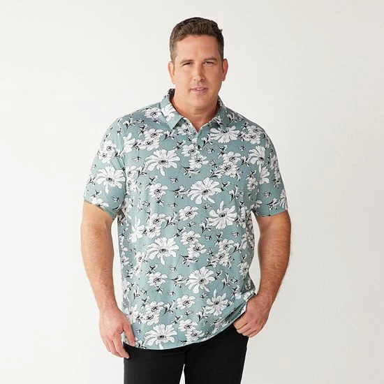 Men's Big & Tall Apt. 9® Printed Party Polo Gray Floral 3 Men's Big & Tall Apt. 9® Printed Party Polo Gray Floral