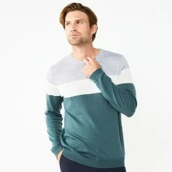 Men's Apt. 9® Colorblock Merino Blend 4-Tone Sweater White 4 Color Stripe -Apt. 9 Sales Store unnamed file 105