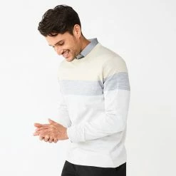 Men's Apt. 9® Colorblock Merino Blend 4-Tone Sweater White 4 Color Stripe -Apt. 9 Sales Store unnamed file 107