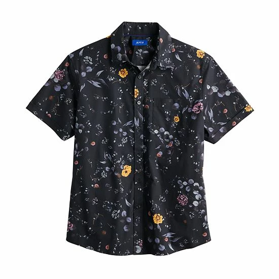 Men's Apt. 9® Stretch Poplin Button-Down Shirt Black Floral Print 4 Men's Apt. 9® Stretch Poplin Button-Down Shirt Black Floral Print - Image 2