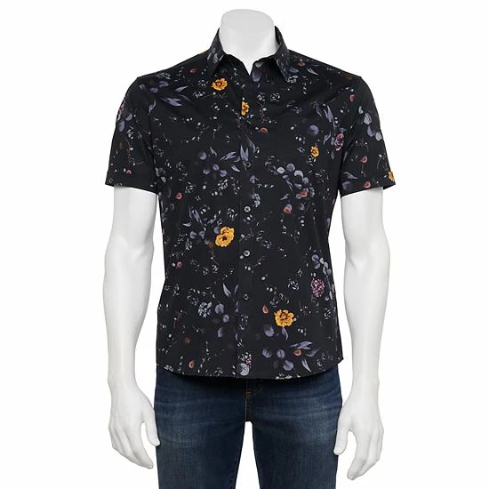Men's Apt. 9® Stretch Poplin Button-Down Shirt Black Floral Print 5 Men's Apt. 9® Stretch Poplin Button-Down Shirt Black Floral Print - Image 3