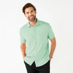 Men's Apt. 9 Untucked Comfort-Knit Button-Down Shirt Beige