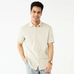 Men's Apt. 9 Untucked Comfort-Knit Button-Down Shirt Beige -Apt. 9 Sales Store unnamed file 1306