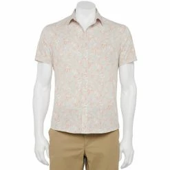 Men's Apt. 9® Slim-Fit Athleisure Untucked Tech Button-Down Shirt Painterly Floral Print
