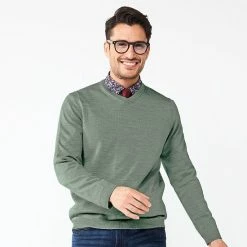 Men's Apt. 9® Merino Blend V-Neck Sweater Stone Heather -Apt. 9 Sales Store unnamed file 178