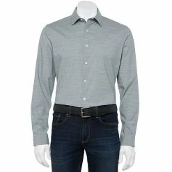 Big & Tall Apt. 9® Premier Flex Spread-Collar Dress Shirt Blue Windowpane