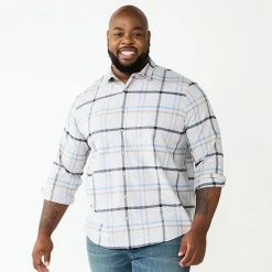 Big & Tall Apt. 9® Plaid Flannel Button-Down Shirt Jet Black