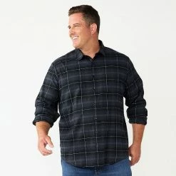 Big & Tall Apt. 9® Plaid Flannel Button-Down Shirt Jet Black -Apt. 9 Sales Store unnamed file 359