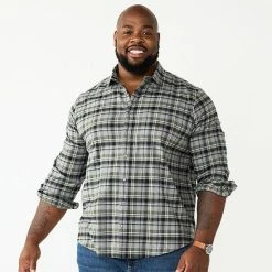 Big & Tall Apt. 9® Plaid Flannel Button-Down Shirt Jet Black -Apt. 9 Sales Store unnamed file 360