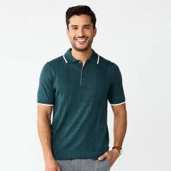 Men's Apt. 9® Ribbed Sweater Polo Olive Pesto Heather -Apt. 9 Sales Store unnamed file 618