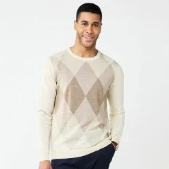 Men's Apt. 9® Merino Wool Blend Argyle Sweater Tan Argyle