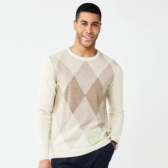 Men's Apt. 9® Merino Wool Blend Argyle Sweater Tan Argyle 5 Men's Apt. 9® Merino Wool Blend Argyle Sweater Tan Argyle - Image 3