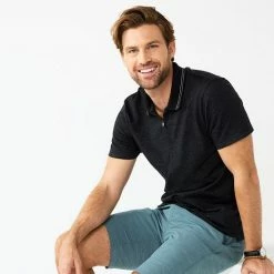 Men's Apt. 9® Tipped Zipper Polo Black -Apt. 9 Sales Store unnamed file 750