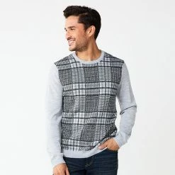 Men's Apt. 9® Merino Wool Blend Pattern Sweater Gray Plaid