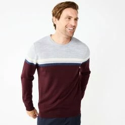 Men's Apt. 9® Colorblock Merino Blend 4-Tone Sweater White 4 Color Stripe